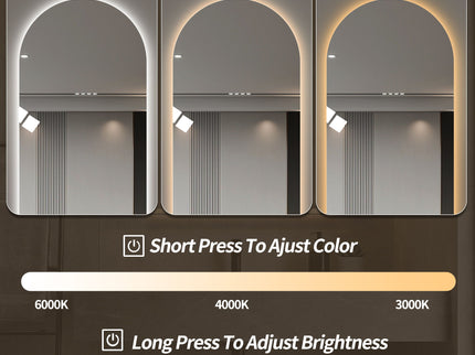 LED Full Length Wall Mirror With Symmetrical Arch Design, 3 Color Dimmable Lighting - Silver