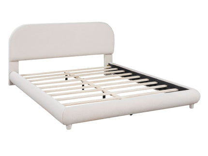 Upholstered Platform Bed With Thick Solid Frame And Stylish Curve-Shaped Design