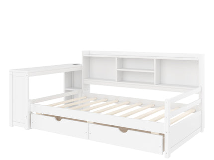 Corner Daybed With Storage Drawers, Desk, Charging Port & Bookcase