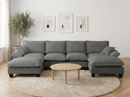 Modular Sectional Sofa With Movable Ottoman & Pillows