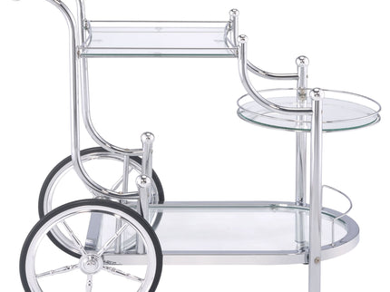 Reia - 3 Tier Cart With Casters & Tempered Glass Design - Chrome
