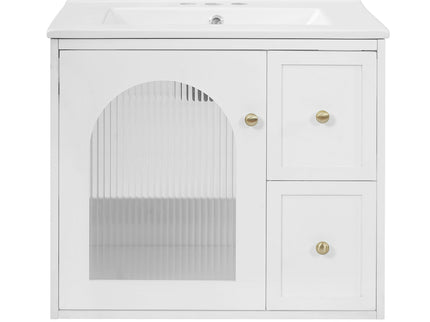 Wall-Mounted Bathroom Vanity Set With Sink, 2 Drawers And Soft-Close Door