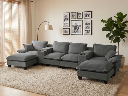 Modular Cloud Couch Sofa With Cup Holders & Storage, USB Port