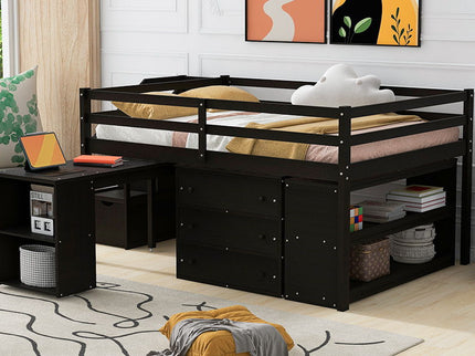 Loft Bed With Retractable Writing Desk And 3 Drawers With Storage Stairs And Shelves