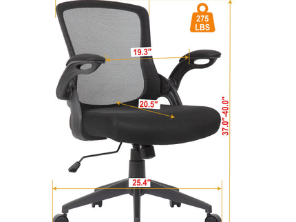 Office Chair With Mid Back Design, Adjustable Height And Foldable Armrests - Black