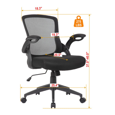 Office Chair With Mid Back Design, Adjustable Height And Foldable Armrests - Black