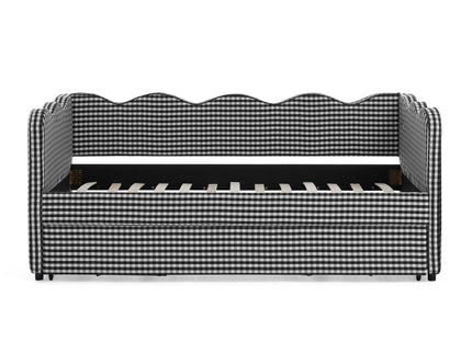 Gingham Daybed With USB Charging Port, Wave Shaped Design