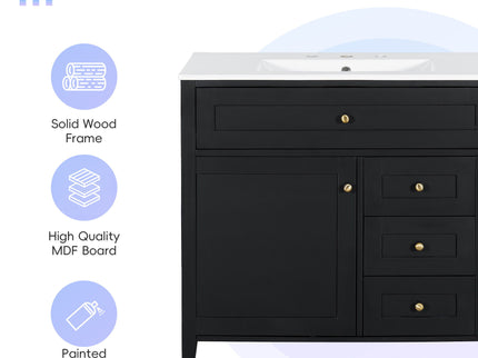 Bathroom Vanity With Sink, Cabinet With 3 Drawers And Adjustable Shelf