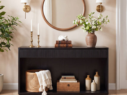 Fluted Console Table With 3 Drawers, Long Sofa Table Behind Couch For Living Room - Black