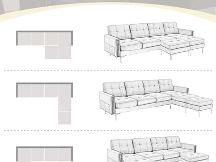 Modern L - Shape Convertible Sectional Sofa With Movable Ottoman