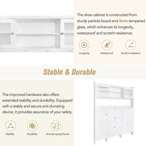 On Trend Multifunctional Tipping Bucket Shoe Cabinet With Storage Shelf & 6 Flip Drawers