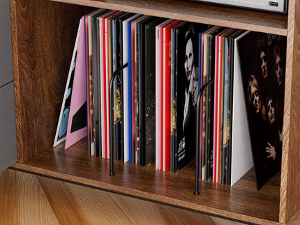 Eco-Friendly Vinyl Record Player Stand With Flip-Top Storage, Media Console With Dual Outlets And Dustproof Drawers