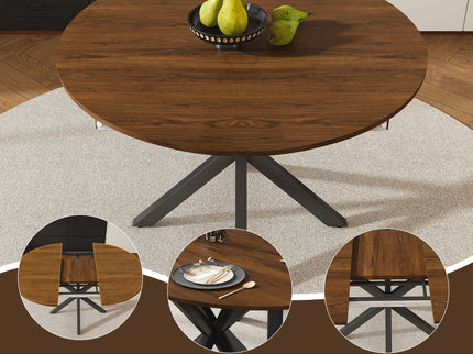 Round Dining Table With Extendable Blades, X Base