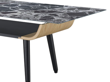 Landon - Coffee Table With Glass Marble Texture Top And Bent Wood Design