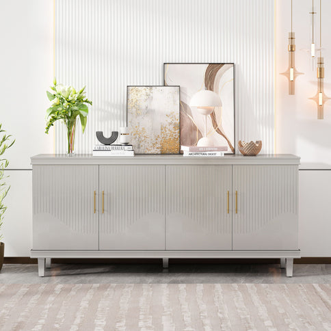 4 Door Cabinet With Adjustable Shelves, Large Storage For Living Room - Champagne