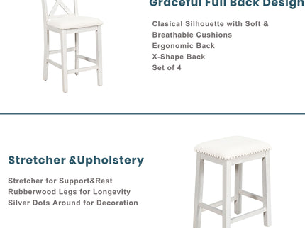 5 Pieces Counter Height Rustic Farmhouse Dining Room Wooden Bar Table Set With 2 Stools And 2 Chairs