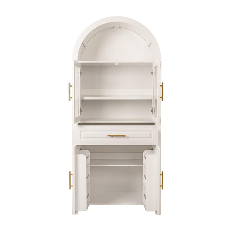 Arched Kitchen Pantry Cabinet With Adjustable Shelves & Barn Door Design