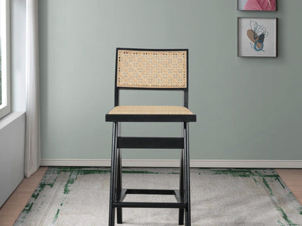 Keira - Bar Stool (Set of 2) - Black / Rattan