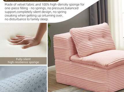 Multi Functional Sectional Sofa Bed With Independent Chaise Lounge And Functional Blanket, Convertible King Size Bed, Deep Seat - Baby Pink