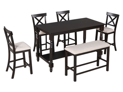 Counter Height Dining Set With Shelf, 4 Chairs And Bench