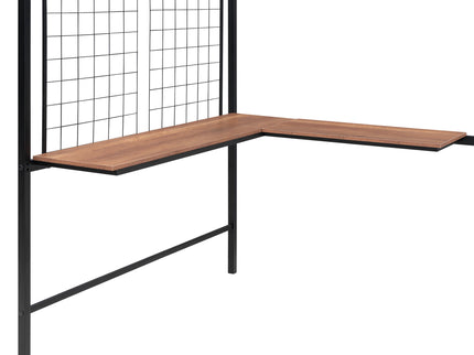 Loft Bed With Desk And Grid, Stylish Frame With Lateral Storage Ladder And Wardrobe