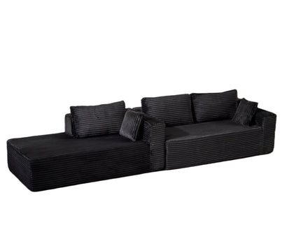 Compression Sectional Couch With Comfy Chaise, Boneless L Shape Sofa With Deep Seat