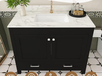 Bathroom Vanity Set, Cabinet With Doors & Drawers, Single Faucet Hole - Black