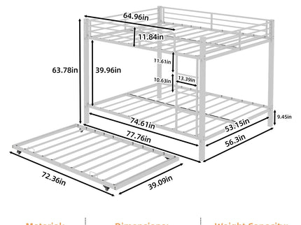 Bunk Bed For Kids, Convertible Frame With Ladders & Guardrail