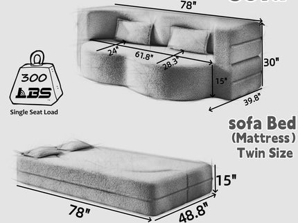Modern Floor Sofa With 2 Pillows, Twin Size For Living Room