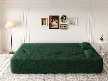 Modern Floor Sofa, With 2 Pillows, Convertible Teddy Fabric Foam Filled Bed