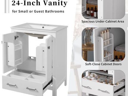 Bathroom Vanity With Integrated Undermount Ceramic Sink, 2 Doors And 1 Drawer, Soft Close Hinges