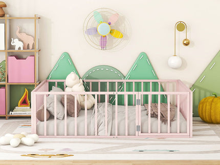 Metal Floor Bed Frame With Fence And Door