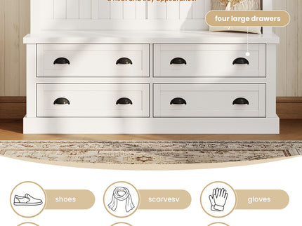 Hall Tree With 4 Drawers, Coat Rack With 6 Hooks