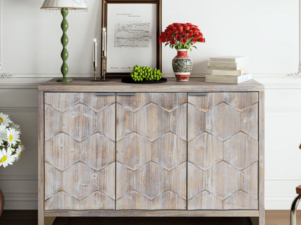 Accent Cabinet Farmhouse Style 3 Door Wooden Cabinet Sideboard Buffet Server Cabinet Storage Cabinet, For Living Room - Natural Wood Wash