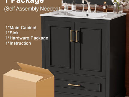 Bathroom Vanity With Sink, 1 Divided Drawer And 2 Soft Close Doors With Double Shelf
