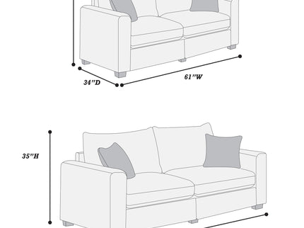 2 Piece Contemporary Style Sofa Set With Matching Pillows
