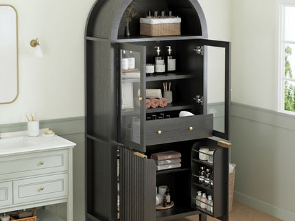 Fluted Tall Arched Pantry Cabinet With Adjustable Shelves
