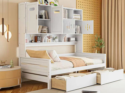 Daybed With All-In-One Cabinet And Shelf
