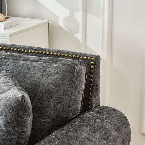 3 Seater Sofa With Tufted Upholstery, Rolled Arms, Nailhead Trim