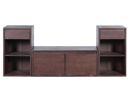 Entryway Storage Bench With Cushion, Drawers & Open Shelves
