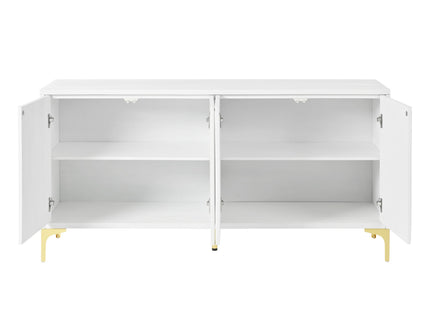 Modern Wood Sideboard Cabinet With Carved Door Panels, Adjustable Shelves, And Sturdy Metal Legs