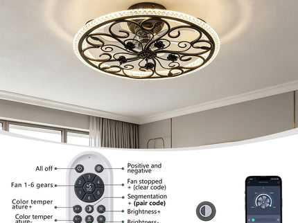 Flower Caged Ceiling Fan With LED Light And Remote Control - Matte Black