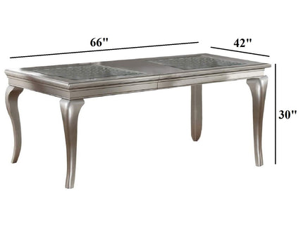 Rectangle Dining Table With Glass Top And 6 Tufted Back Chairs - Gray / Silver