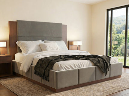 Modern Upholstered Platform Bed With Extended Headboard