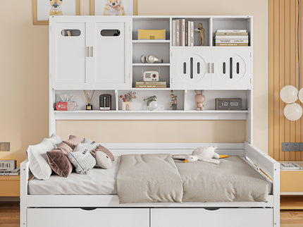 Daybed With All-In-One Cabinet And Shelf