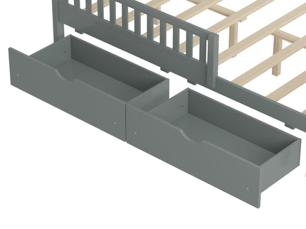 Platform Bed With Guardrails On Both Sides And 2 Storage Drawers