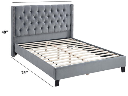 Modern Diamond Tufted Headboard Bed With Nailhead Trim