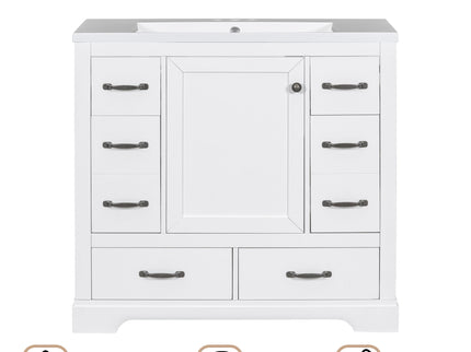 Modern Bathroom Vanity With Sink, 6 Drawers, Adjustable Shelf