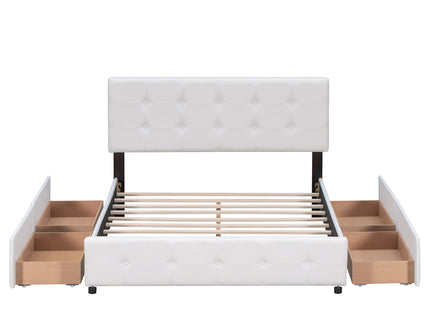 Upholstered Platform Bed With Classic Headboard And Drawers, No Box Spring Needed