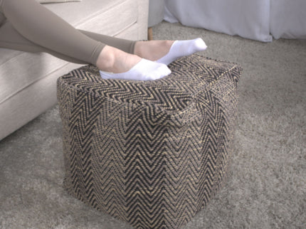 Barracuda - Handcrafted Cotton Pouf With Chevron Pattern - Brown / Beige